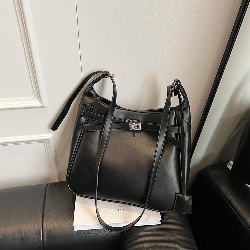 Pu Solid Color Bag Women Lock Closure Inner Zipper Pocket Daily Travel Bags