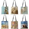 Ladies Shoulder Bag Blue Ocean Starfish Beach Sand Prints Tote Bag Linen Fabric Beautiful Casual Practical Handbag