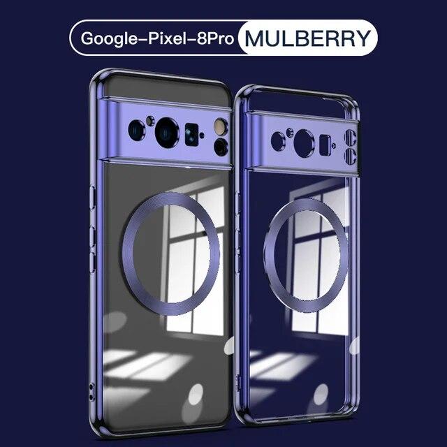 Electroplated Transparent Magnetic Phone Case For Google Pixel 8 Pro Magsafe Wireless Charging Soft Tpu Back Cover