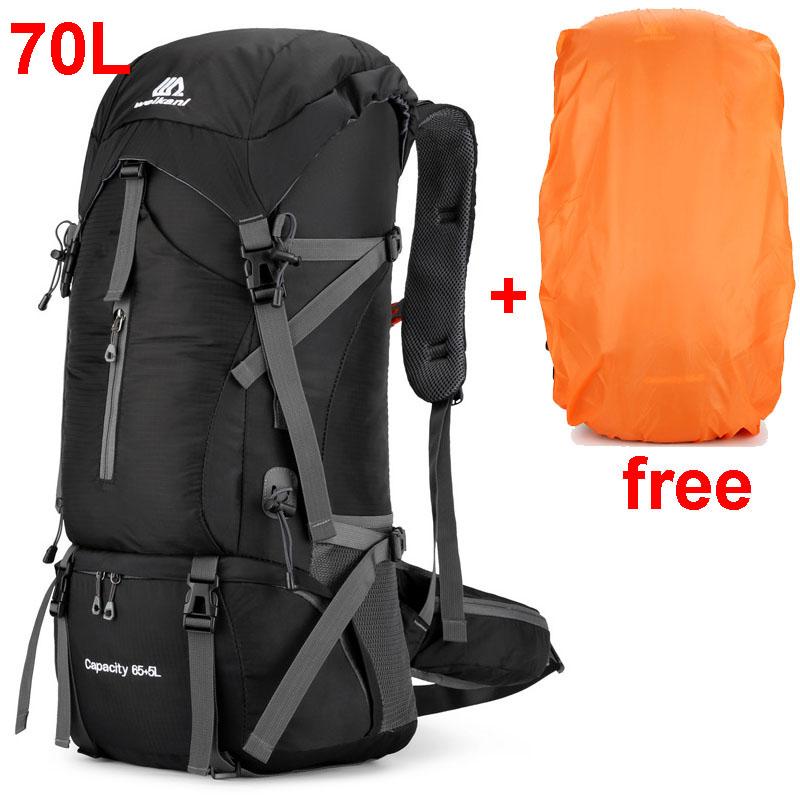 70L Nylon Camping Backpack Travel Bag With Rain Cover Outdoor Hiking Daypack Mountaineering Backpack Men Shoulder Bags Luggage