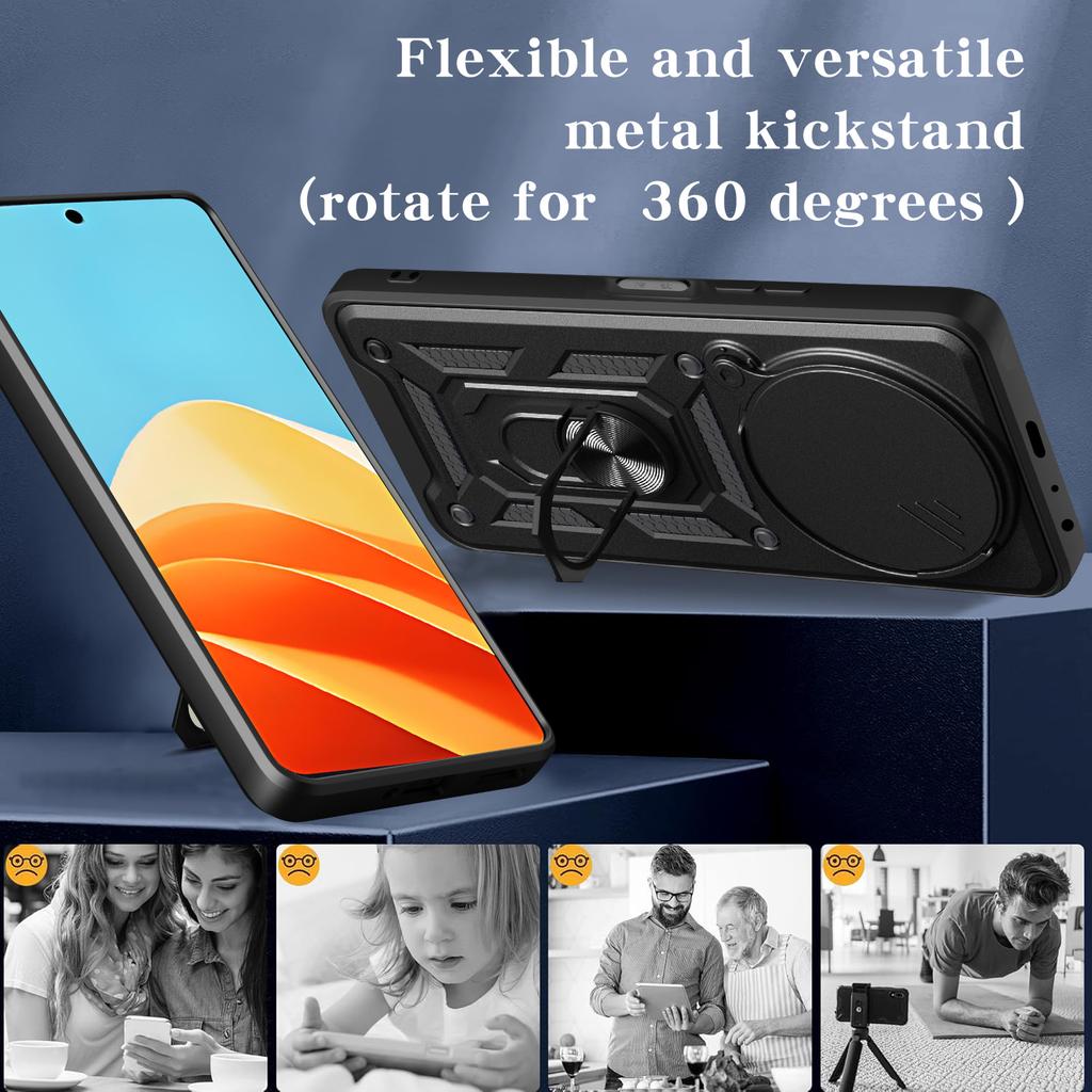 For ZTE Nubia Focus/Blade A75 5G Case with Slide Camera Lid PC+TPU Kickstand Phone Cover