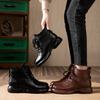 New Leather Mother Cotton Shoes Round Head Winter Velvet Short Boots Retro Non-slip Soft Sole Thick Heel Low Heel Martin Boots Women