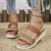 Large Size Linen Woven Wedge Heels Slippers New Fish Mouth Word with Platform Women's Shoes