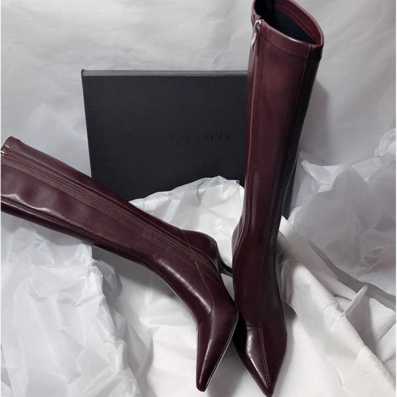 New Large 42 Winter New Thin Heel Cotton Boots Women's Fashion Pointed Side Zipper Anti-slip Wear-resistant High Boots
