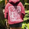 New Pink Palm Print Drop-Shoulder Long-Sleeve Hooded Sweatshirt