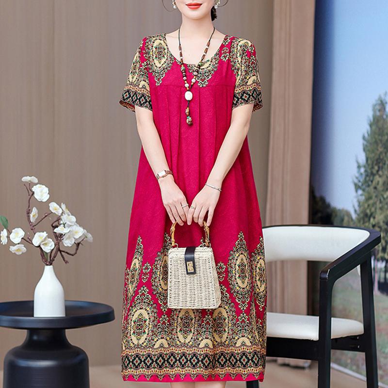 Elegant Long Dresses with Sleeves Plus Size Casual Loose Short Sleeve Vintage Dress for Women Summer Clothes