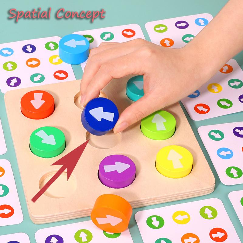 Children Montessori Wooden Toy Arrow Direction Color Sensory Matching Game Logical Thinking Toddler Early Education Puzzle Board