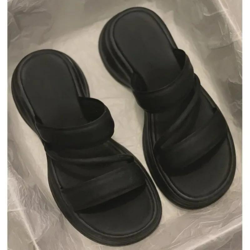 Summer New Hot Sale Women's Slippers Round Toe Platform Open Toe Outdoor Casual Flat Heel Fashion Concise Sandals