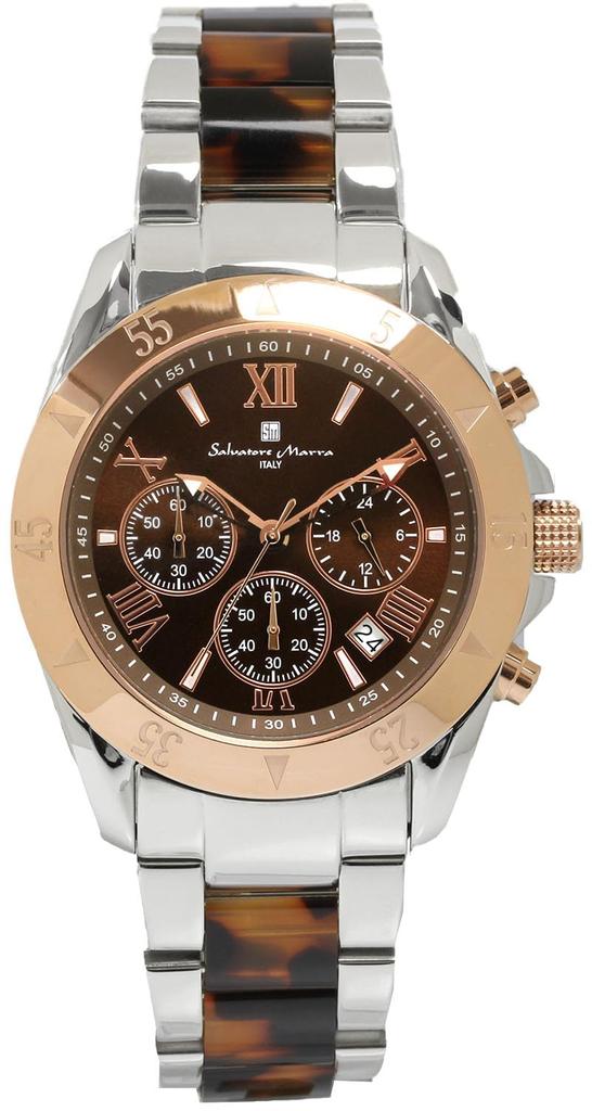 Salvatore Marra Chronograph Watch with Acetate and 20th Anniversary Limited Brand Brown Rose Men's Two-Tone Strap, Edition, Ranking, Gift,