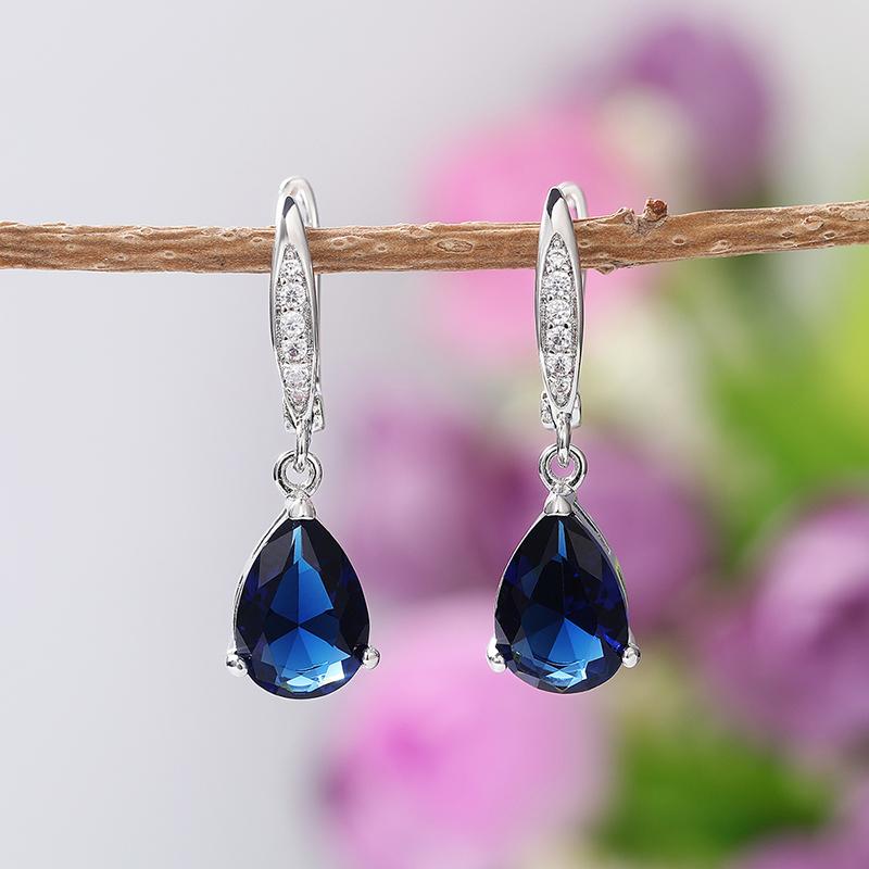 BELLA BOX Women Drop Earrings Fashion Jewelry Blue CZ Lady Dangle Earring For Party Wedding Anniversary Love Gifts