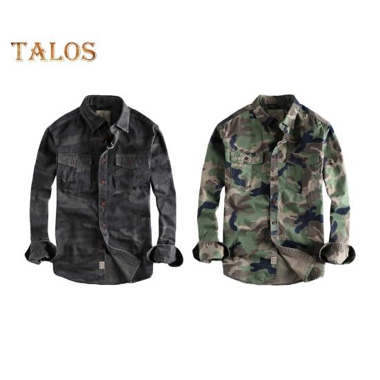 Spring Fall Men Shirt Camouflage Print Cargo Style Chest Pockets Wear-resistant Long Sleeves Turn-down Collar Button-down Outdoor Work Top