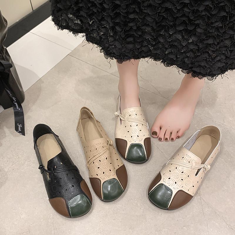 Retro Ethnic Style Hollowed Out Soft Casual Shoes Women Shallow Comfort Flat Walking Shoes Non-slip Versatile Zapatos Mujer 2024