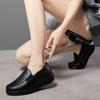 Autumn Small Leather Shoes Women's Thick-soled Black Work Shoes Waterproof One-pedal Leather Nurse Shoes Soft-soled Non-slip Rocking Shoes