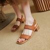 Fashion NEW Summer Women Sandals Genuine Leather Shoes for Women Open Toe Ankle Strap Shoes Square Toe Chunky Heel Shoes Concise Sandals