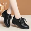 Fashion Spring Autumn Comfortable Non-slip Lace-up Women's Mother Single Shoes Mid-heel Soft Leather Wedge Pump Middle-aged Elderly
