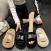 Belt Buckle Decorative Fluffy Slippers Women's Autumn and Winter New Outer Wear Casual Flat-bottomed Home Plush Slippers
