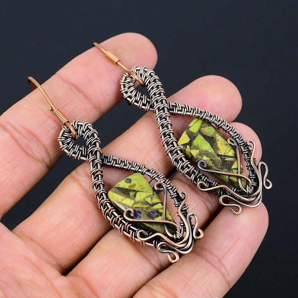 Natural Copper Green Turquoise Handmade Copper Wire Wrap Earring 2.95 Y2T44