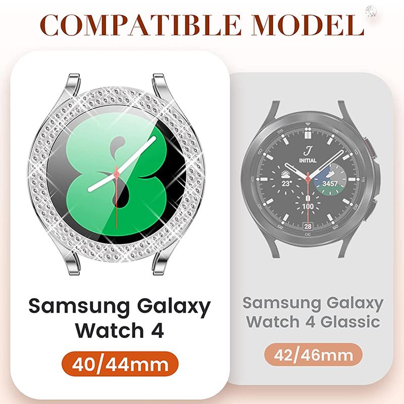 Case for Samsung Galaxy Watch 4 Case 40mm 44mm Accessories Bling Fashion Two Rows Diamond Bumper Samsung Galaxy Watch 5 Protector Cover
