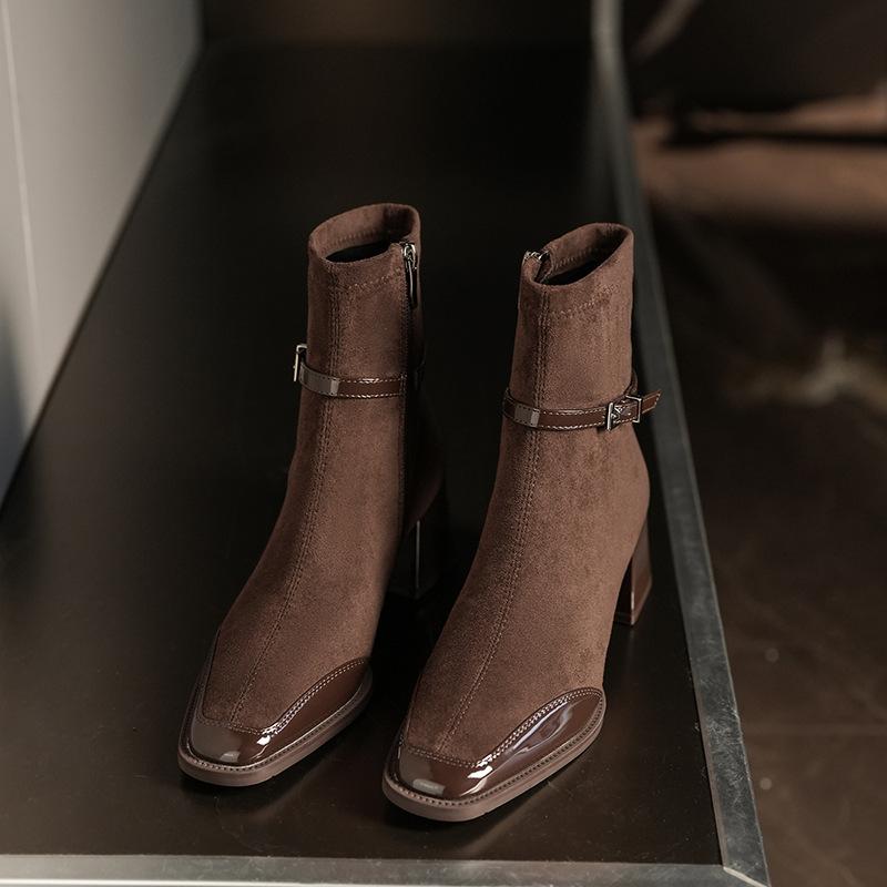 High Heels Women's Ankle Boots Square Toed Sexy Shoes for Women Shoes High 5cm Side Zip Classic Daily Boots Women Boots