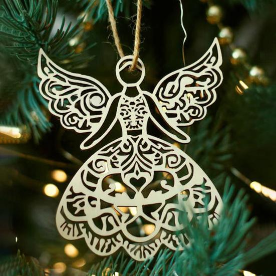 Wooden Angel Christmas Ornaments Rustic Angel Hanging Ornament with Hollow Design