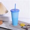 Color Changing Plastic Tumbler with Straw 24oz Reusable Cold Water Cup Leak-Proof Stackable Drinkware for Indoor Outdoor Use