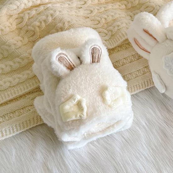 Women Winter Plush Gloves Thickened Warm Fuzzy Rabbit Mittens Girls Convertible Winter Fingerless Mittens for Cycling Outdoor Exercise