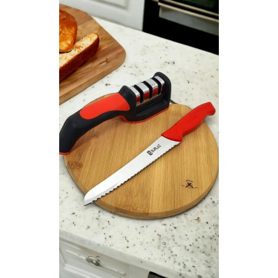 Pro Knife Sharpener Cutting Board Bread Knife 3 Piece Kitchen Set