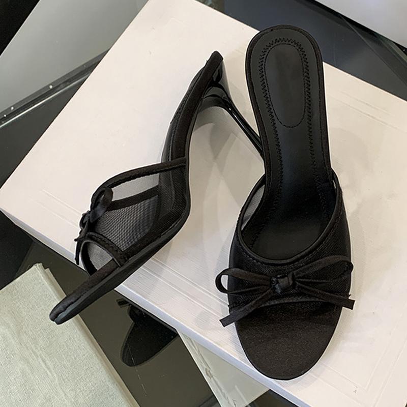 Fashion Liyke Brand Designer High Heels Slippers for Women Fashion Lace Bow Mesh Summer Sandal Female Party Dress Shoes Zapatos De Mujer