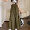 Petite Women's Pleated Patchwork Midi Skirt - 2024 Spring/Summer Korean Fashion with Elastic Waist