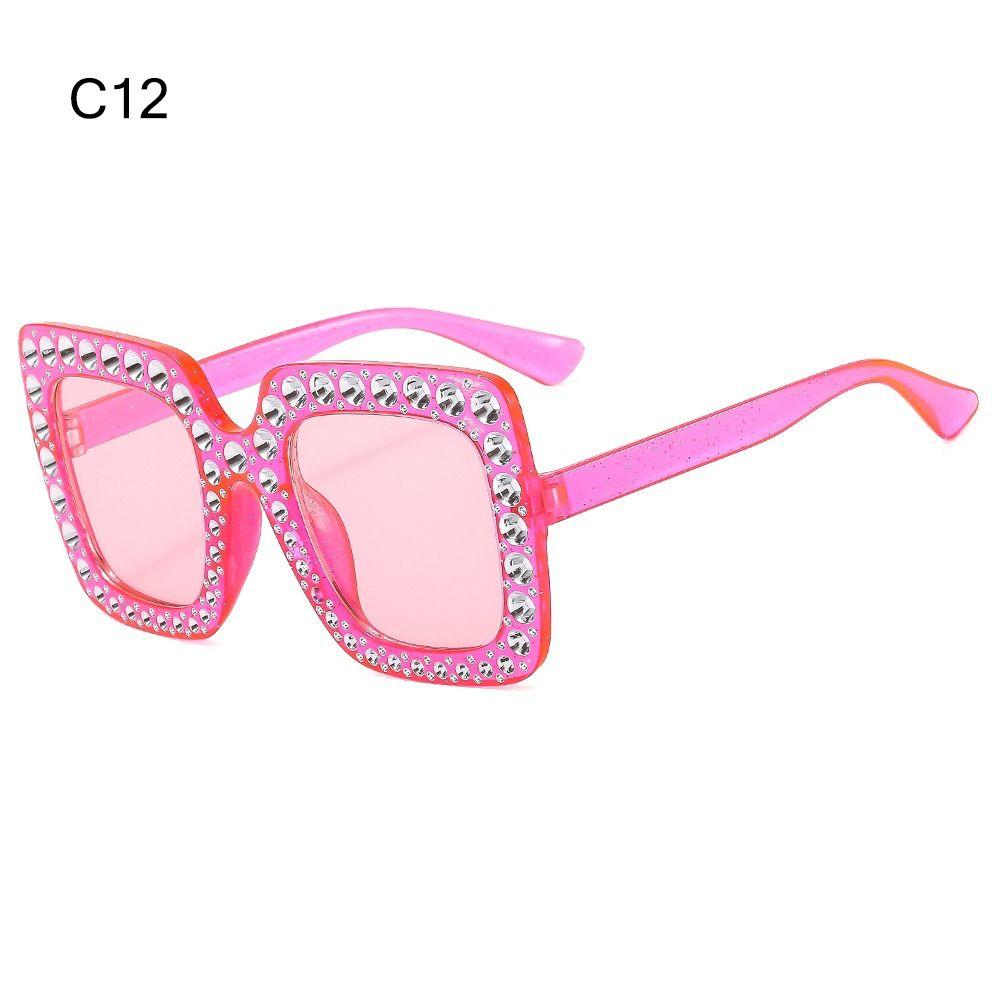 Crystal Oversized Sunglasses for Women Rhinestone Square Diamond Sun Glasses Retro Big Frame Sparkling Glasses