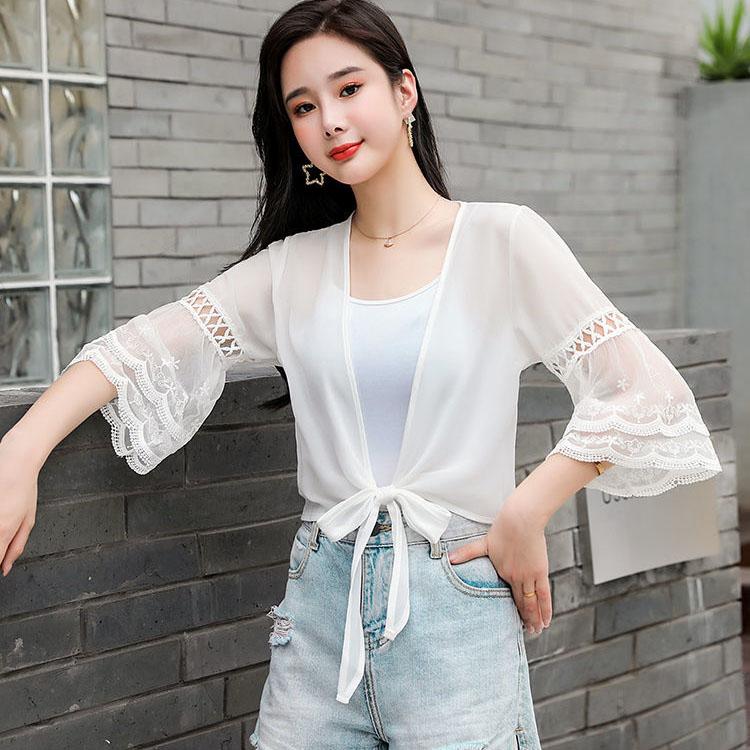 Summer Women's Sunscreen Top Chiffon Shirt Small Shawl Thin Section Short Blouse for Women