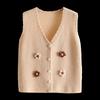 Handmade Flower-appliquéd Knitted Waistcoat Coat Fashion V-neck Vest Short Cardigan Gilet for Spring and Autumn