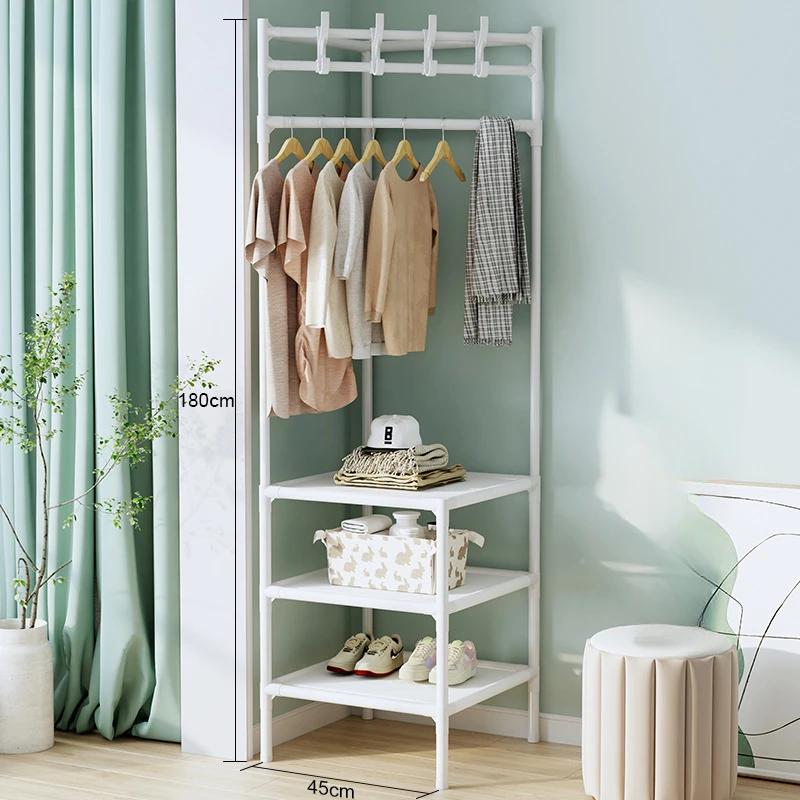 Corner Coat Rack Floor Standing Multi-storey Metal Clothes Hanger Assembled Modern Simplicity Multi-function Storage Racks