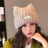 Japanese Sweet and Cute Cat Ear Wool Hat for Women In Autumn and Winter Warm Ear Protection Plush Knit Hat Letter Cold Hat