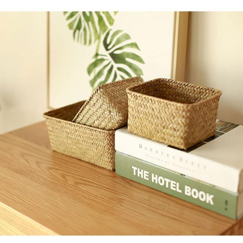 Decor Cosmetic Storage Container Woven Seagrass Storage Baskets Straw Rattan Basket Picnic Basket