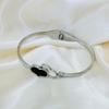 High-End Women's Silver Titanium Steel Zircon Bangle Bracelet