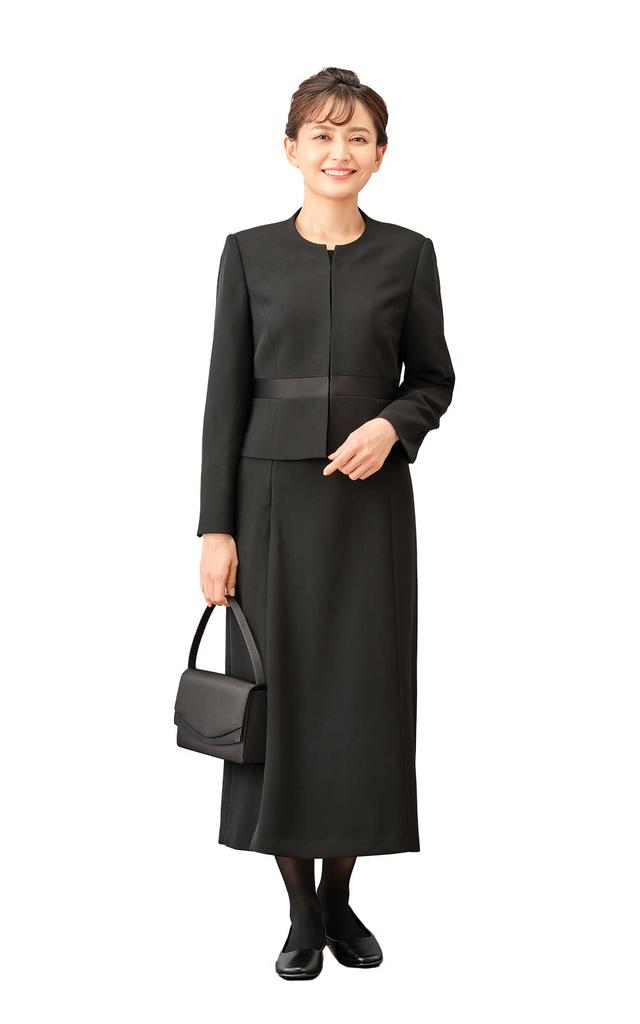 Black Formal Mourning Clothes Ensemble Long Length Open Front One Piece Formal Clothes for Ceremonial Occasions (Margaret) Women's M483-15