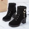 Fashion Women's Chunky Heeled Ankle Boots Autumn Fashion Rhindiamonds Solid Color High Heels Shoes Female Lace Up Platform Short Booties