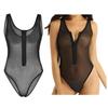 Women's Mesh Sheer See Through Zipper High Cut Thong Teddy Leotard Bodysuit Swimsuit
