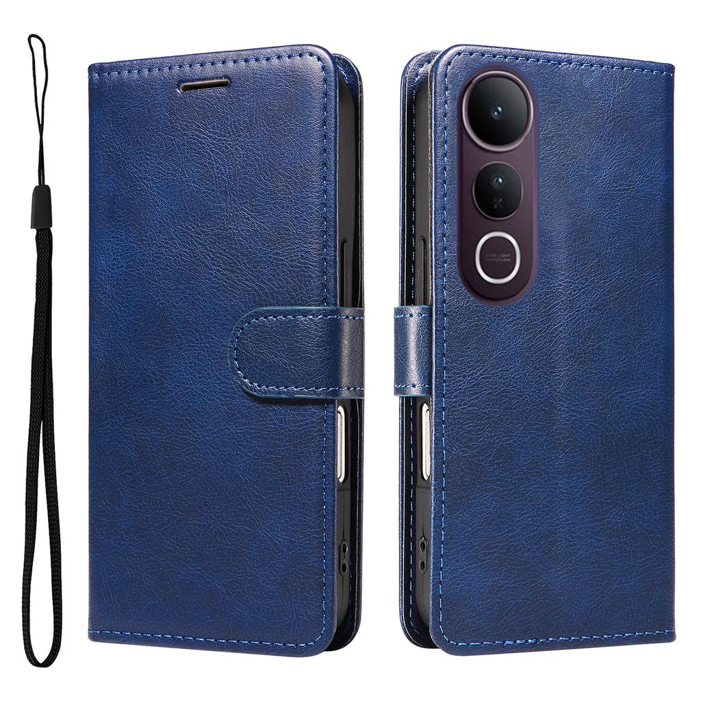 For Vivo V50 Lite 5G Leather Wallet Case with Strap Solid Color Phone Stand Cover