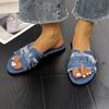 Fashion New Large Size Slippers 2024 Summer New Flat Bottomed Sandals for Women's Denim Solid Color Slippers