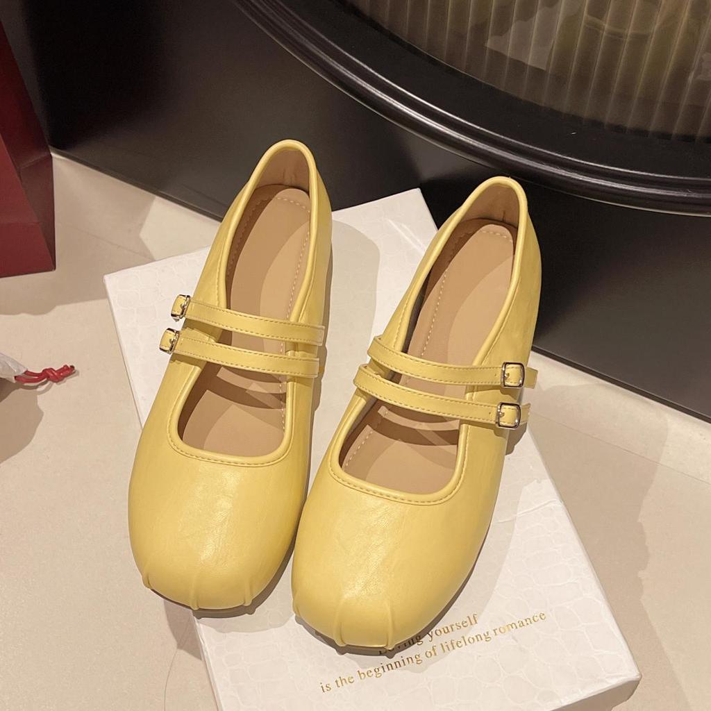 French Mary Jane Shoes Girl Word Belt Summer New Fairy Wind Shallow Mouth Daily Casual Single Shoes Flat Bottom with Skirt