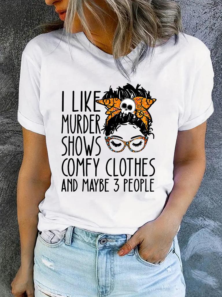 Women's Ilke Murder Pattern Printed Short-Sleeve T-Shirt for Casual Summer Fashion