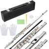 BQKOZFIN 16-Hole C Key Flute Beginner Set, Woodwind Instrument, Silver-Plated Cupronickel, for Brass Bands, Beginner's Set, Practice Set, 16-Hole C