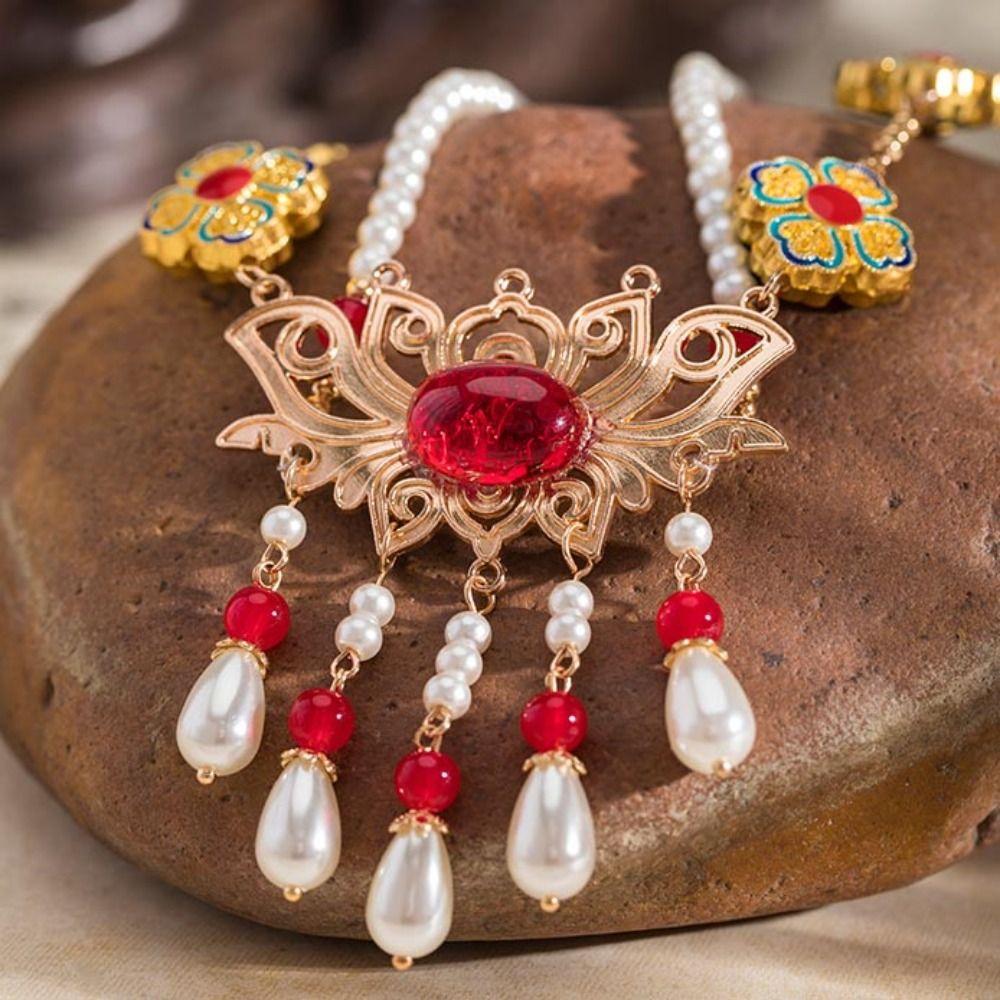 Tang Ming Song Dynasty Hanfu Ruyi Pendant Pearl Long Tassel Necklace Chinese Style Necklace Hanfu