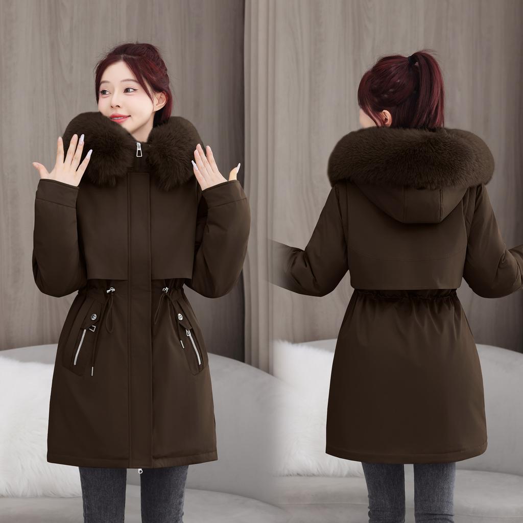 Overcomes The Long Korean Version of Loose Cotton-padded Clothes for Women, Adding Velvet and Thickening Waist Cotton-padded Jacket Coat In Winter.