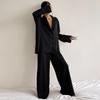 New Satin Silk Pajamas Low-cut Sexy Pajamas for Women Single-breasted Long-sleeved Wide-leg Pants Trousers Suit