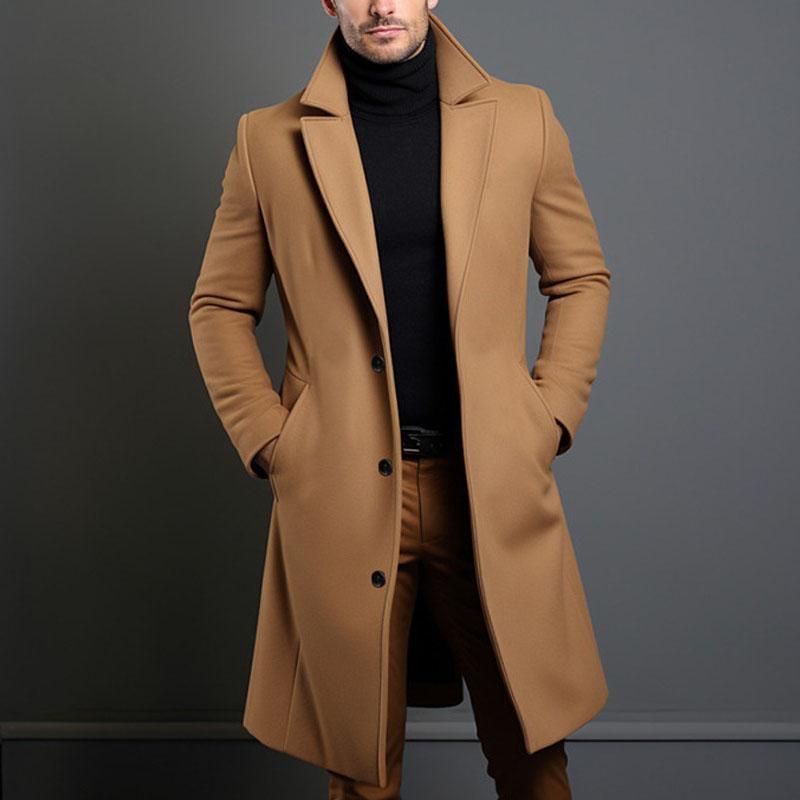 Men's Fashion Casual Mid-length Solid Color Autumn and Winter Woolen Coat