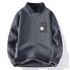 Men's Casual Patchwork Fake Two-piece Knitted Inner Layer Sweater, Men's Fleece Warm Lapel Sweater