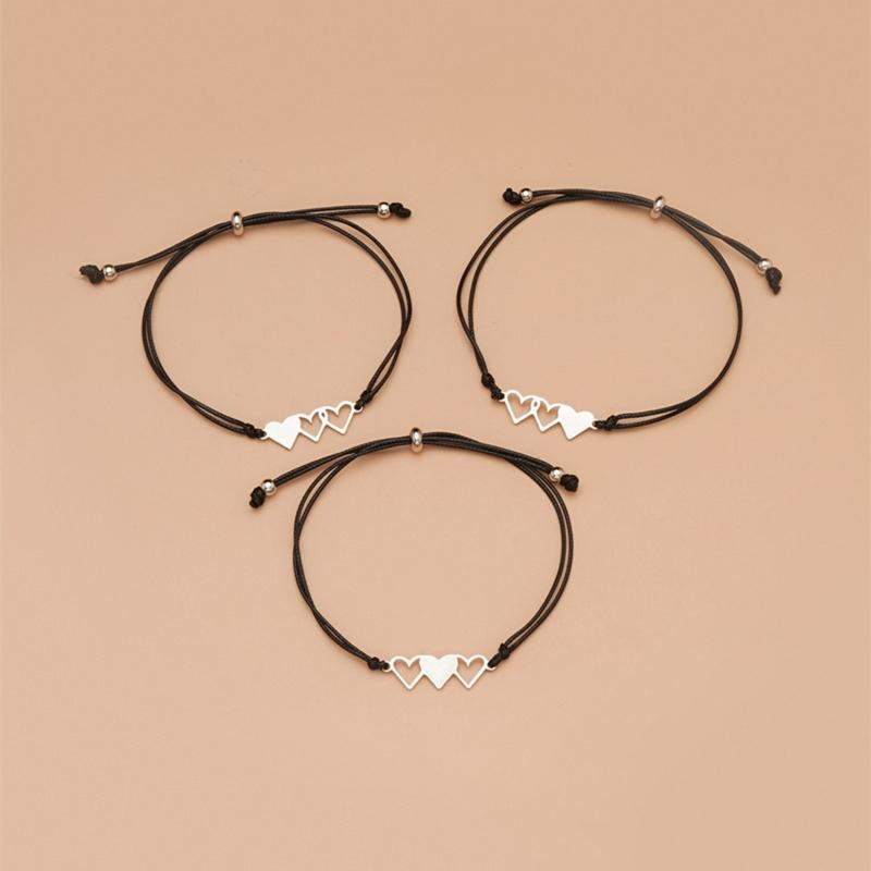 95AB 3Pieces Promise Matching Relationship Bracelets Sister Heart Bracelets Jewelry Gifts for Women Twins Daughters Family